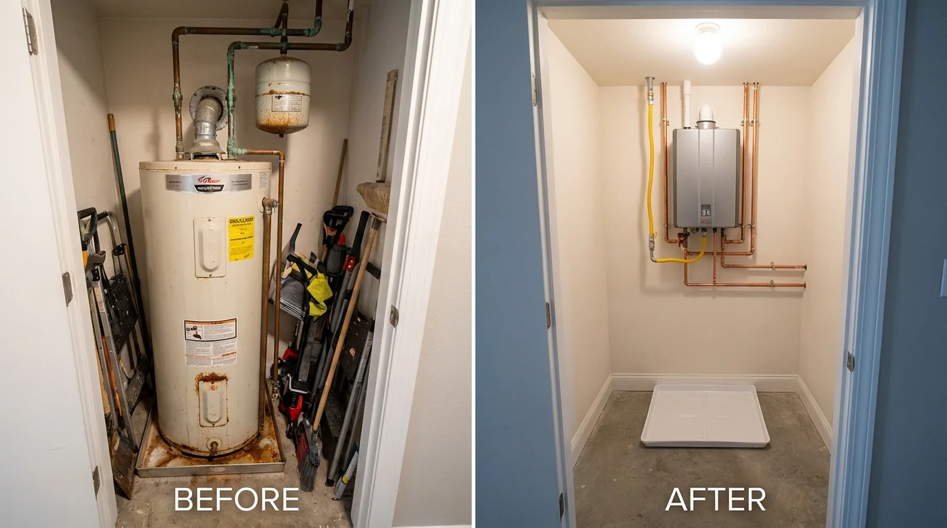 Tank water heater versus wall-mounted tankless unit comparison for Butler, PA homeowners