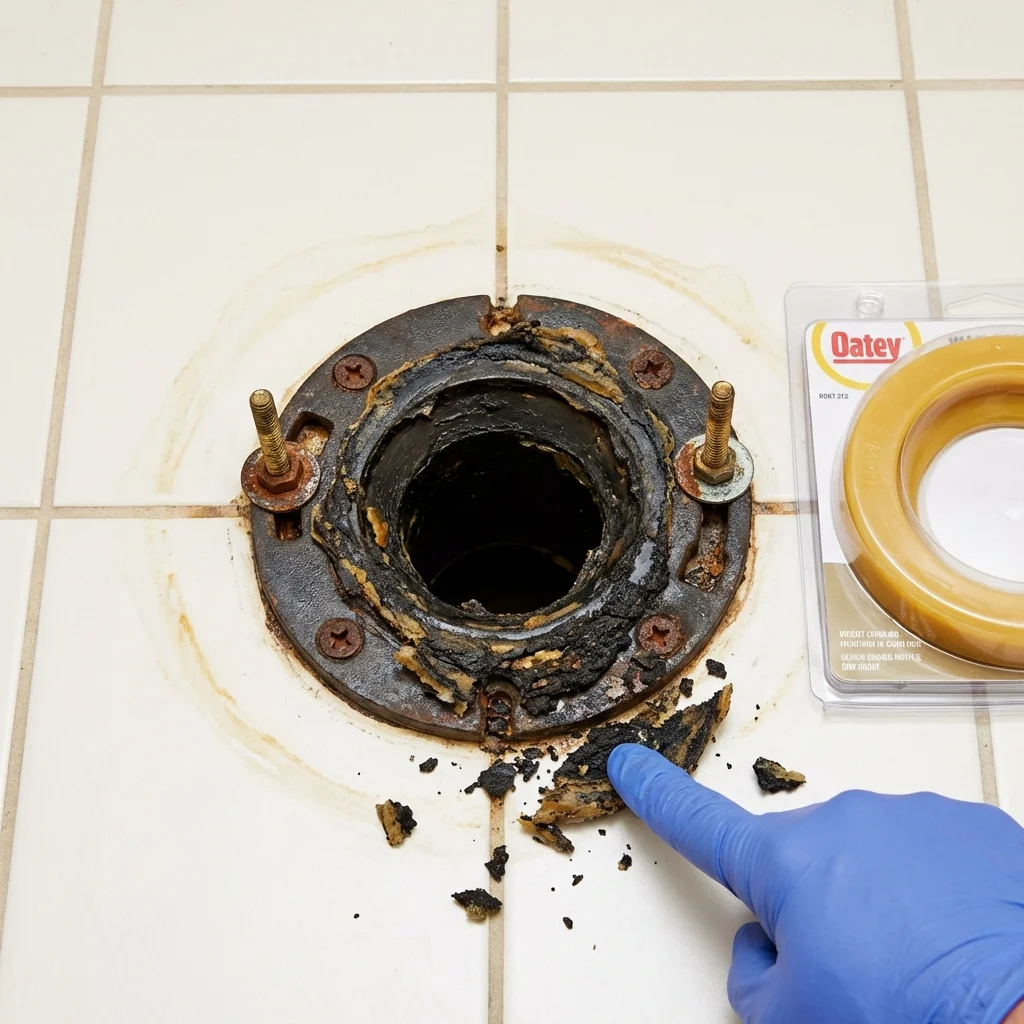 Failed wax ring showing water seepage at the base of a toilet in a Butler, PA home